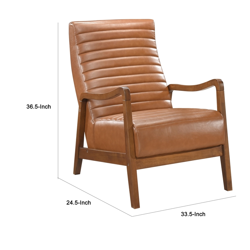 Gert Accent Chair- Matte Brown Faux Leather- Solid Rubberwood Frame