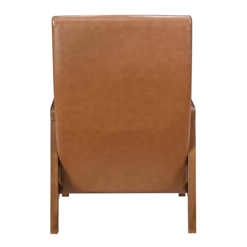 Gert Accent Chair- Matte Brown Faux Leather- Solid Rubberwood Frame