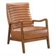 Gert Accent Chair- Matte Brown Faux Leather- Solid Rubberwood Frame
