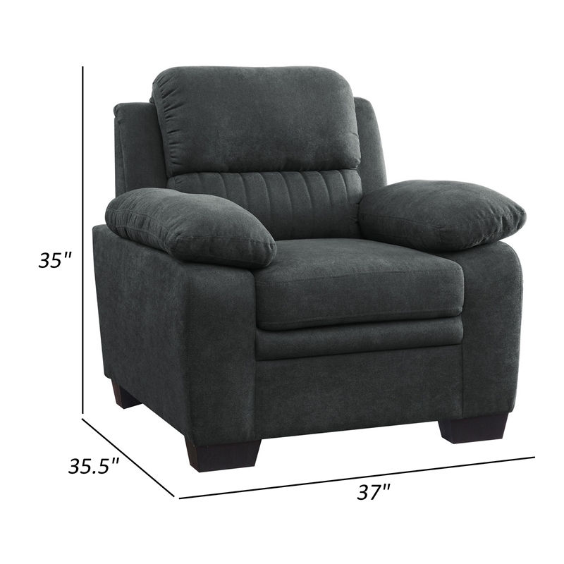 Hugh 36 Inch Accent Chair- Dark Gray Polyester- Foam Cushioned- Solid Wood