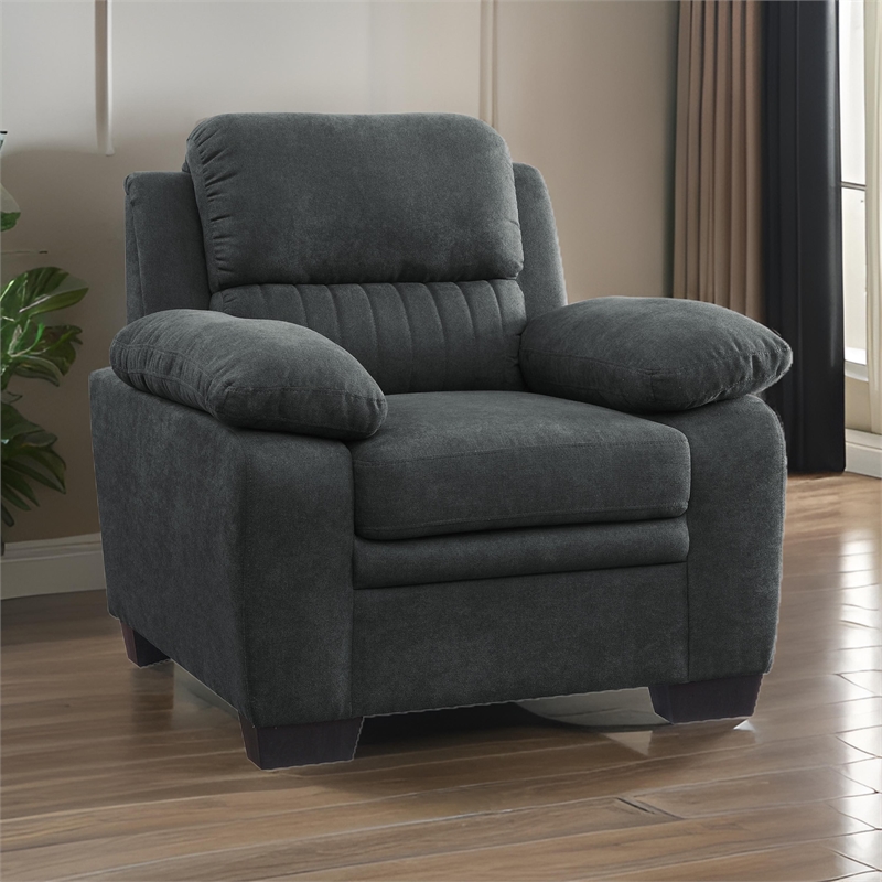 Hugh 36 Inch Accent Chair- Dark Gray Polyester- Foam Cushioned- Solid Wood