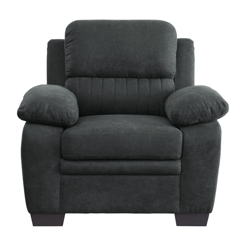 Hugh 36 Inch Accent Chair- Dark Gray Polyester- Foam Cushioned- Solid Wood
