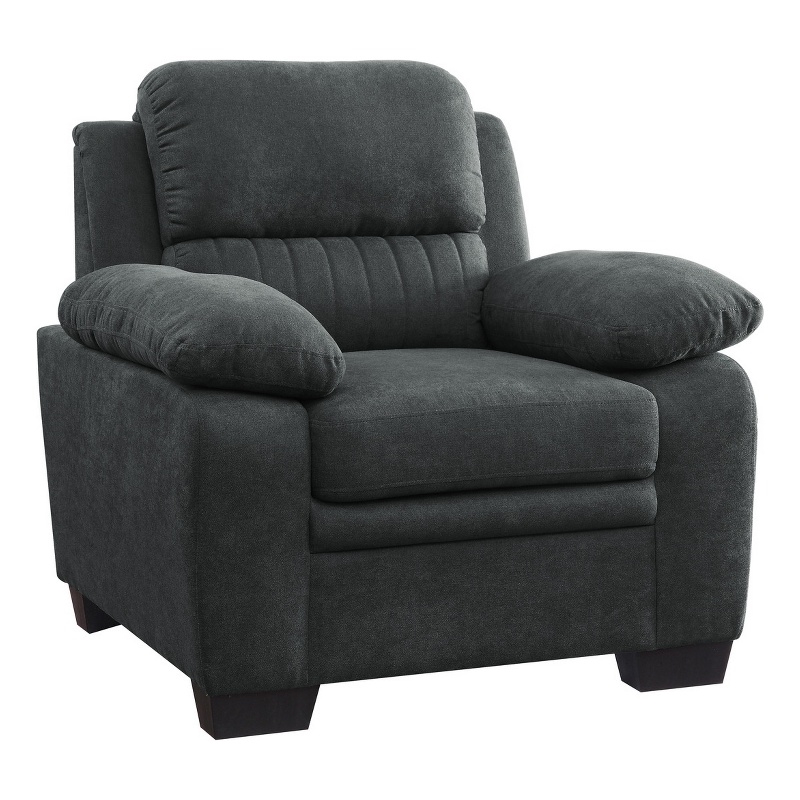 Hugh 36 Inch Accent Chair- Dark Gray Polyester- Foam Cushioned- Solid Wood