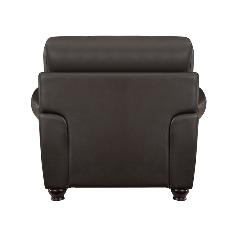 Kia 37 Inch Accent Chair- Dark Brown Top Grain and Faux Leather- Solid Wood