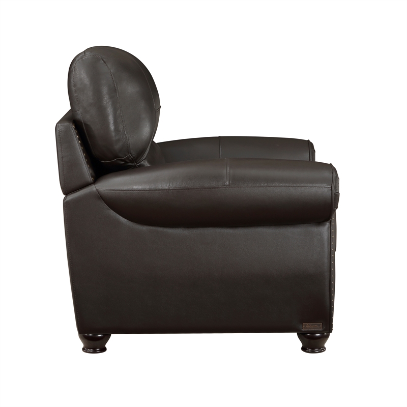 Kia 37 Inch Accent Chair- Dark Brown Top Grain and Faux Leather- Solid Wood