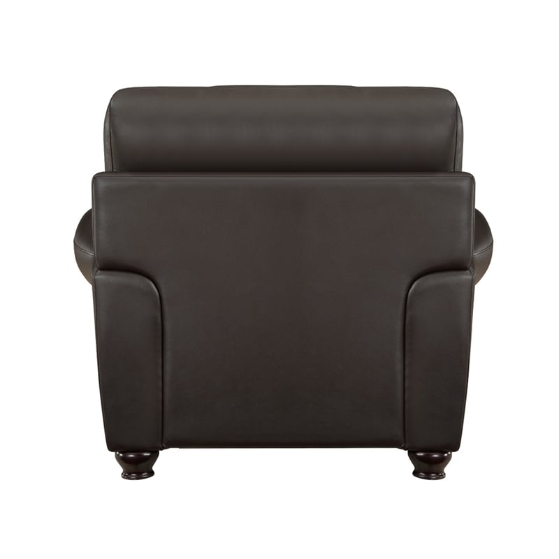 Kia 37 Inch Accent Chair- Dark Brown Top Grain and Faux Leather- Solid Wood