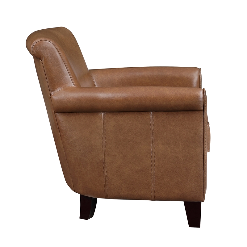 Tria 35 Inch Accent Chair- Brown Top Grain and Split Leather- Solid Wood
