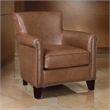 Tria 35 Inch Accent Chair- Brown Top Grain and Split Leather- Solid Wood