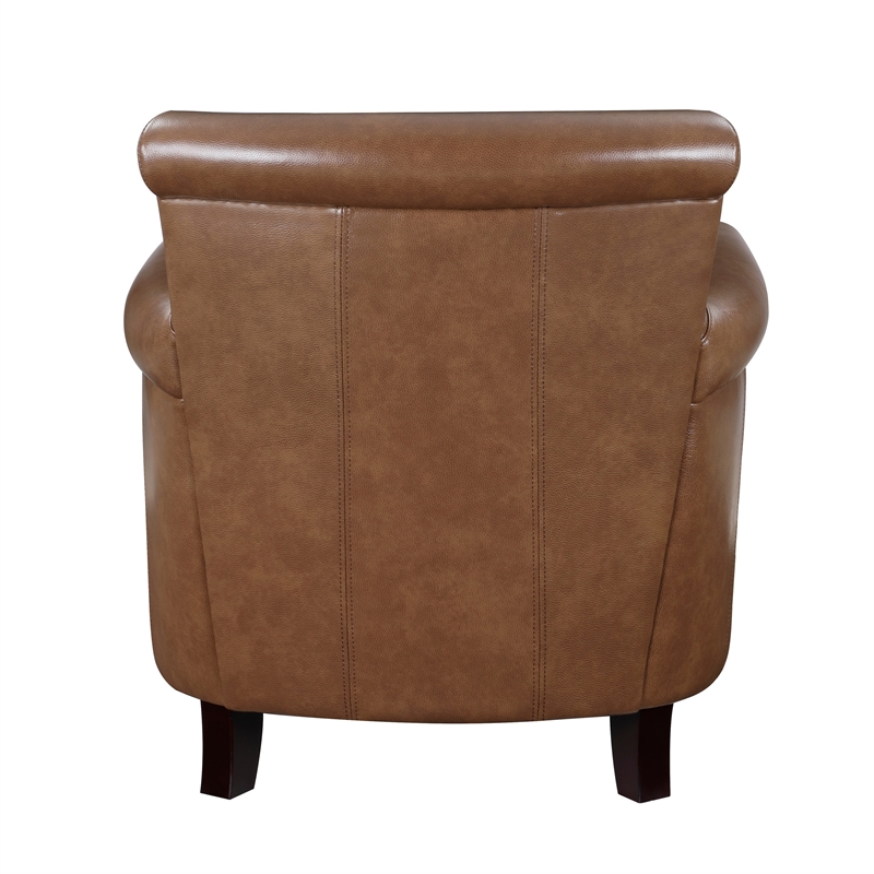 Tria 35 Inch Accent Chair- Brown Top Grain and Split Leather- Solid Wood