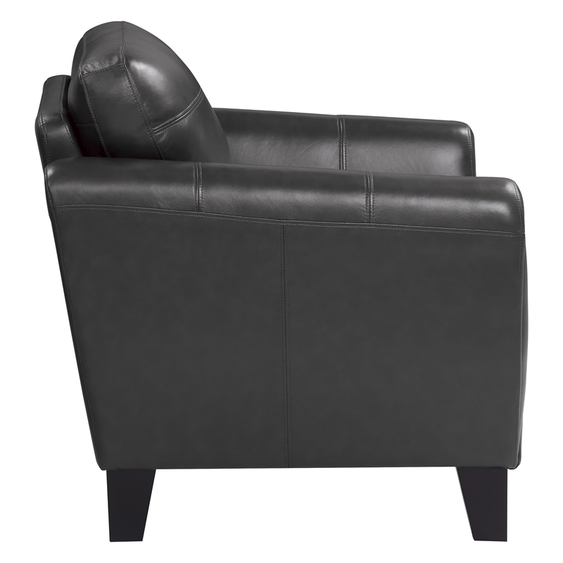 Sofy 37 Inch Accent Chair- Dark Gray Top Grain and Faux Leather- Solid Wood