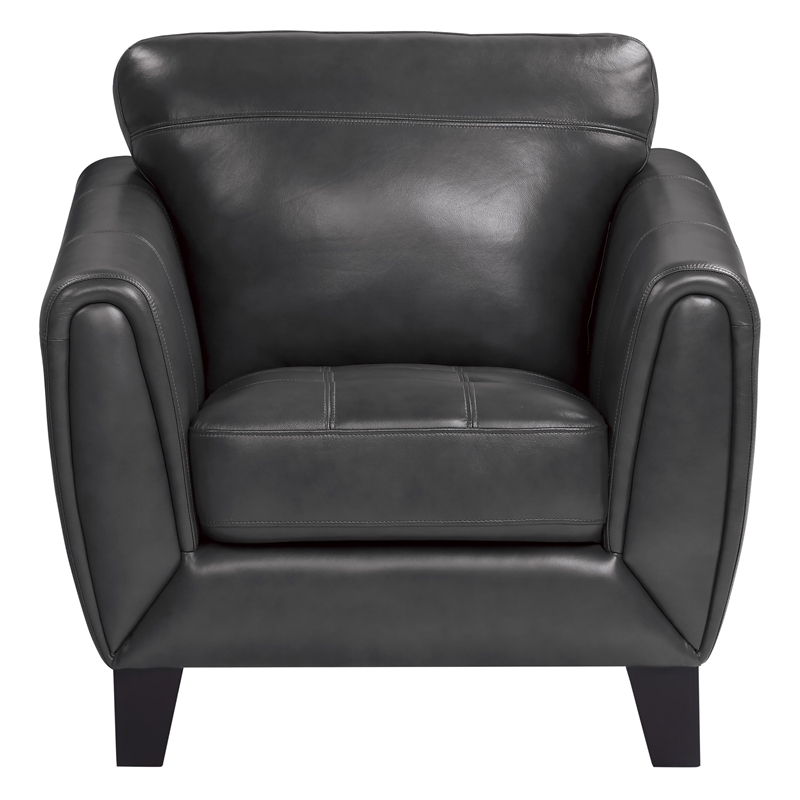 Sofy 37 Inch Accent Chair- Dark Gray Top Grain and Faux Leather- Solid Wood