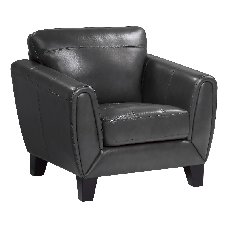 Sofy 37 Inch Accent Chair- Dark Gray Top Grain and Faux Leather- Solid Wood