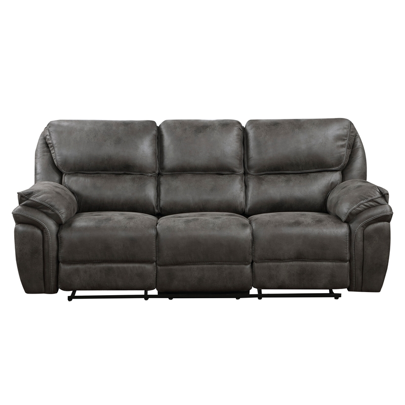 Tony 90 Inch Double Manual Recliner Sofa- Gray Microfiber- Solid Wood