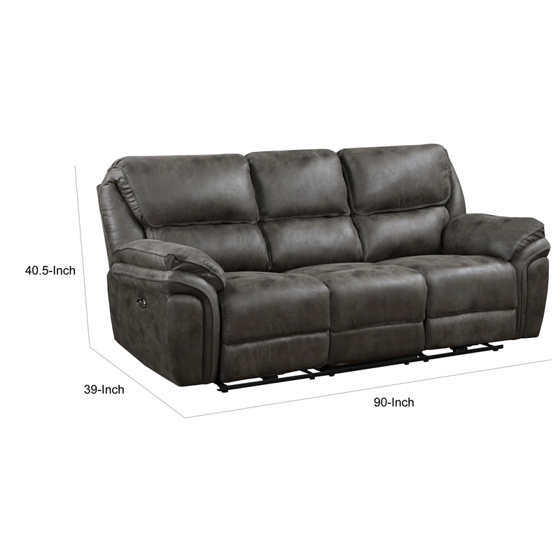 Tony 90 Inch Power Double Recliner Sofa- Gray Microfiber- USB Charging Port