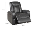Emily 38 Inch Power Recliner Chair- Cooling Cupholder- LED- Gray PU Leather