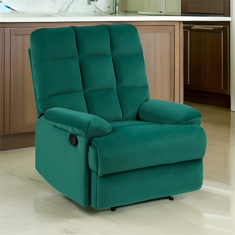 Patty 36 Inch Manual Recliner Chair- Cushioned- Green Velvet- Solid Wood