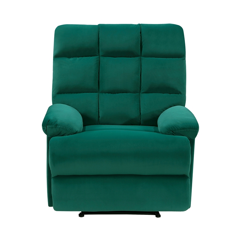 Patty 36 Inch Manual Recliner Chair- Cushioned- Green Velvet- Solid Wood