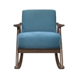 Tim 37 Inch Rocking Armchair- Blue Polyester- Walnut Brown Solid Wood