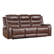 Paul 87 Inch Manual Recliner Sofa- Drop Table Cupholders Brown Faux Leather