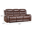 Paul 87 Inch Power Recliner Sofa- Drop Table Cupholders Brown Faux Leather