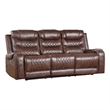 Paul 87 Inch Power Recliner Sofa- Drop Table Cupholders Brown Faux Leather