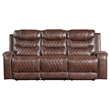 Paul 87 Inch Power Recliner Sofa- Drop Table Cupholders Brown Faux Leather
