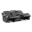 Paul 87 Inch Power Recliner Sofa- Drop Table Cupholders Gray Faux Leather