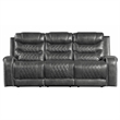 Paul 87 Inch Power Recliner Sofa- Drop Table Cupholders Gray Faux Leather