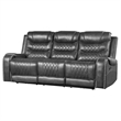 Paul 87 Inch Power Recliner Sofa- Drop Table Cupholders Gray Faux Leather