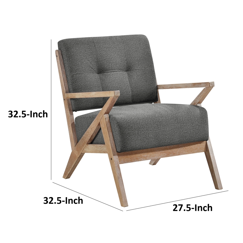 Edra 33 Inch Accent Armchair- Rubberwood Frame- Gray Polyester Cushions