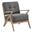 Edra 33 Inch Accent Armchair- Rubberwood Frame- Gray Polyester Cushions