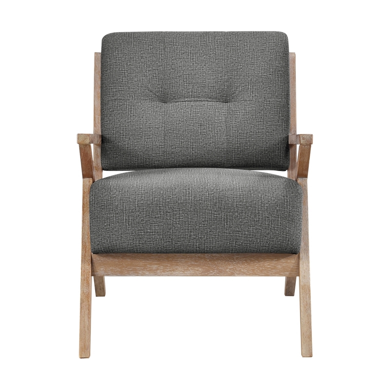 Edra 33 Inch Accent Armchair- Rubberwood Frame- Gray Polyester Cushions