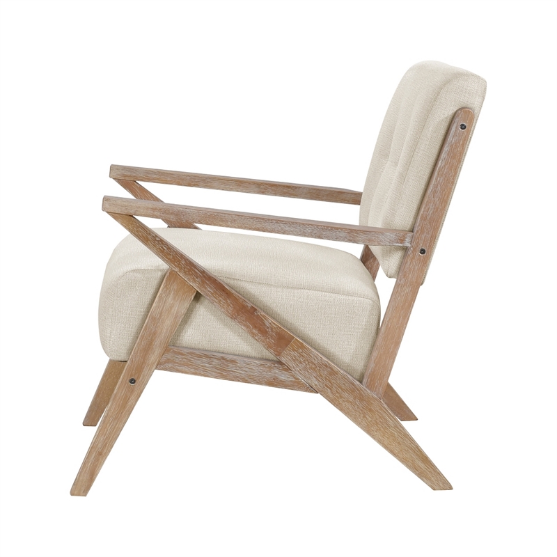 Edra 33 Inch Accent Armchair- Rubberwood Frame- Cushioned Beige Polyester