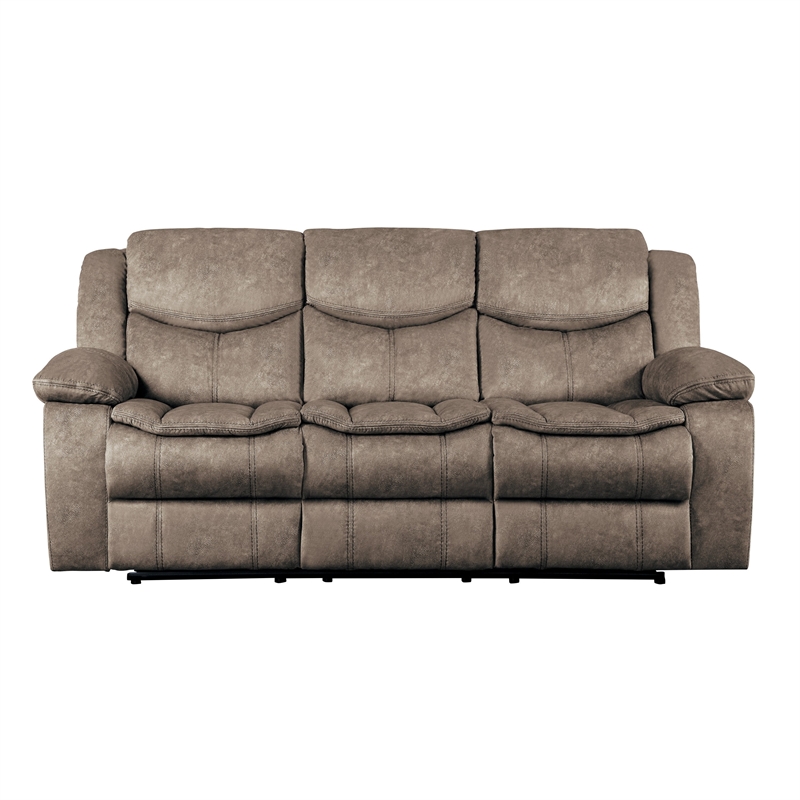 Joe 88 Inch Manual Dual Recliner Sofa- Cushioned Plush Brown Microfiber