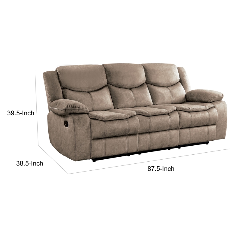 Joe 88 Inch Manual Dual Recliner Sofa- Cushioned Plush Brown Microfiber