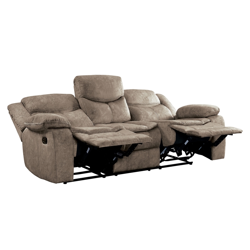 Joe 88 Inch Manual Dual Recliner Sofa- Cushioned Plush Brown Microfiber