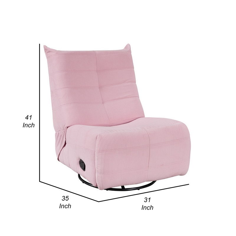 Gea 35 Inch Swivel Recliner Chair- Tufted- Pink Corduroy- Solid Wood
