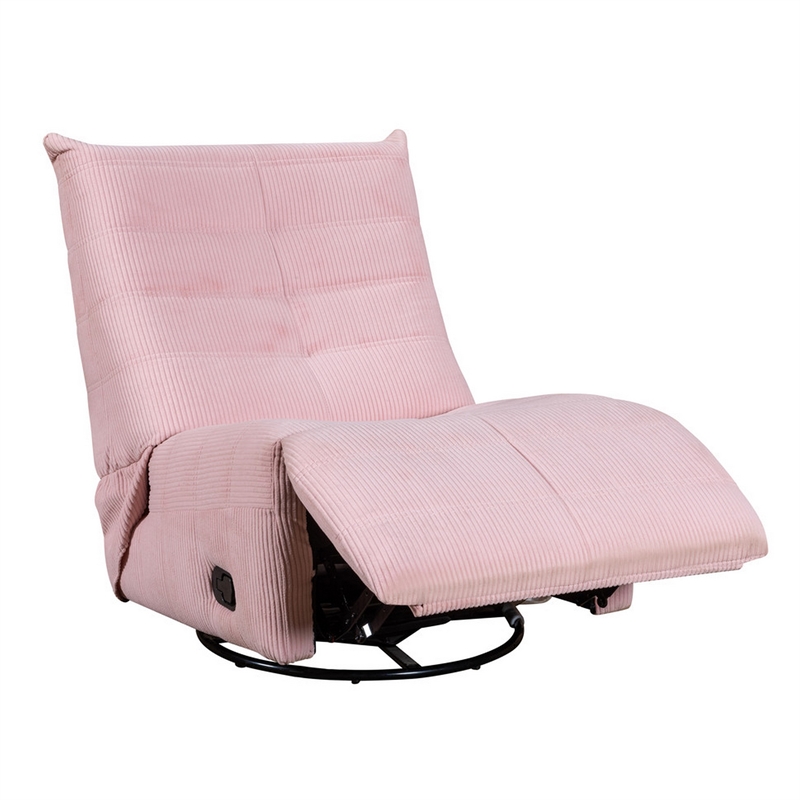 Gea 35 Inch Swivel Recliner Chair- Tufted- Pink Corduroy- Solid Wood