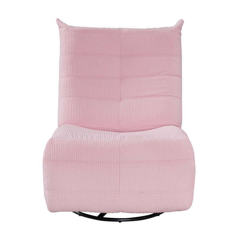 Gea 35 Inch Swivel Recliner Chair- Tufted- Pink Corduroy- Solid Wood