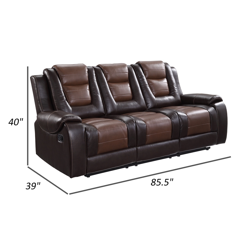 Istro 86 Inch Manual Recliner Sofa- Drop Down Table- Brown Faux Leather