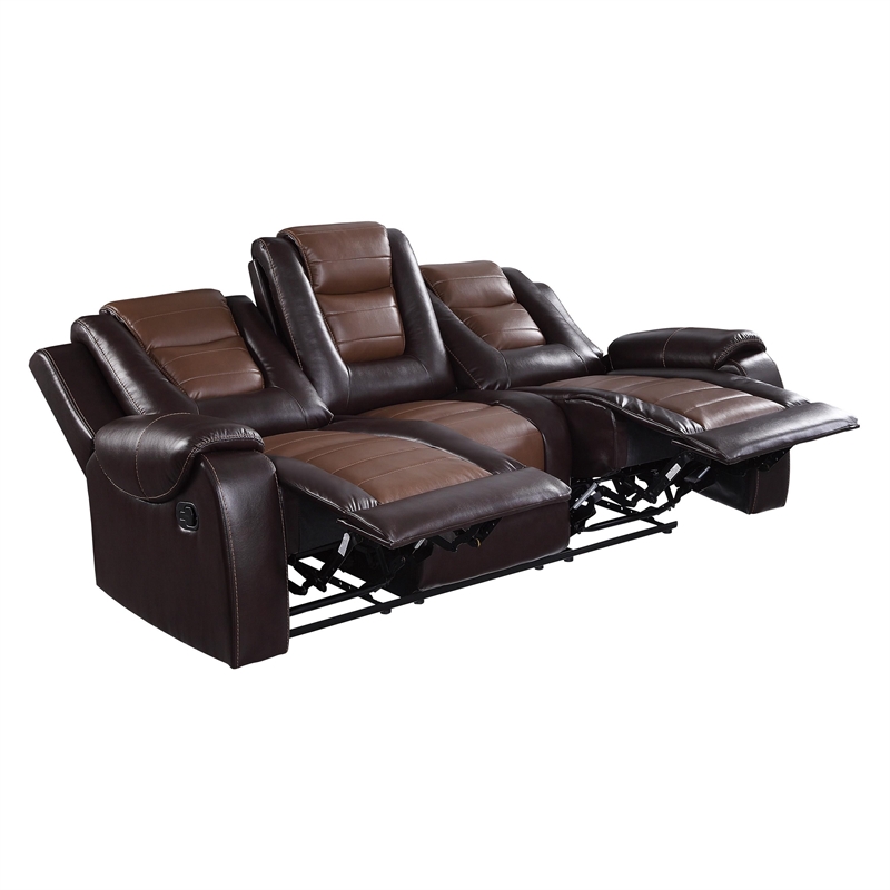 Istro 86 Inch Manual Recliner Sofa- Drop Down Table- Brown Faux Leather