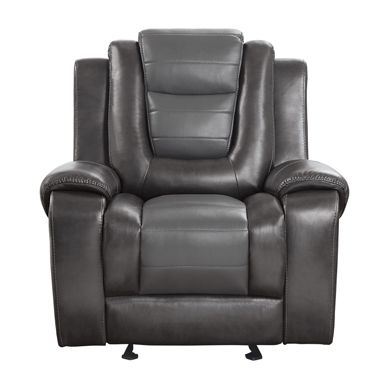 Istro 39 Inch Glider Manual Recliner Chair- 2 Tone Gray Faux Leather