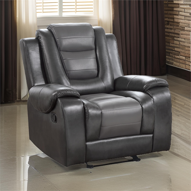 Istro 39 Inch Glider Manual Recliner Chair- 2 Tone Gray Faux Leather