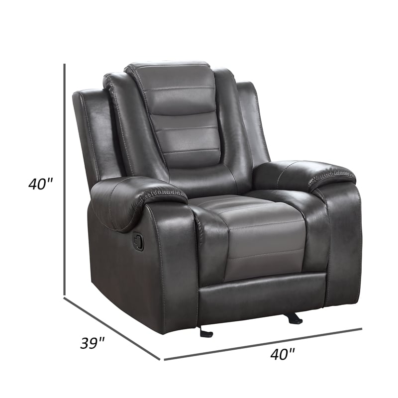 Istro 39 Inch Glider Manual Recliner Chair- 2 Tone Gray Faux Leather