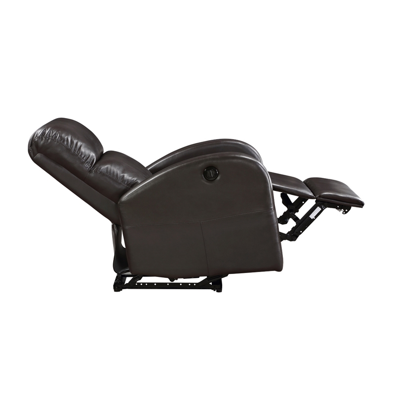 Rica 38 Inch Power Recliner Chair- Plush Brown Faux Leather- Foam Cushions