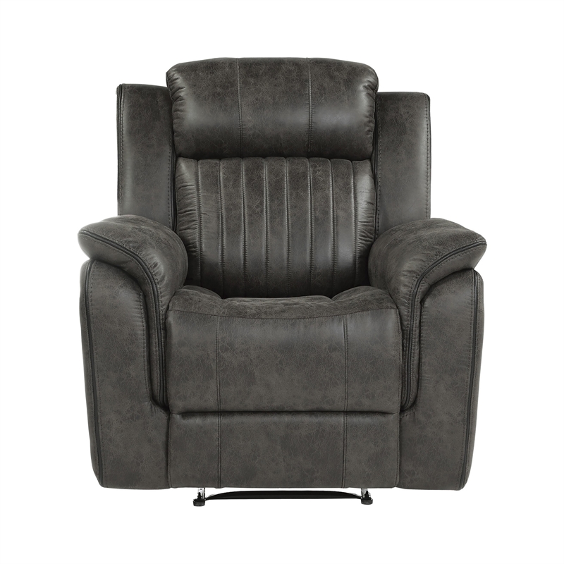 Bento 38 Inch Manual Recliner Chair- Tab Pull- Brownish Gray Microfiber