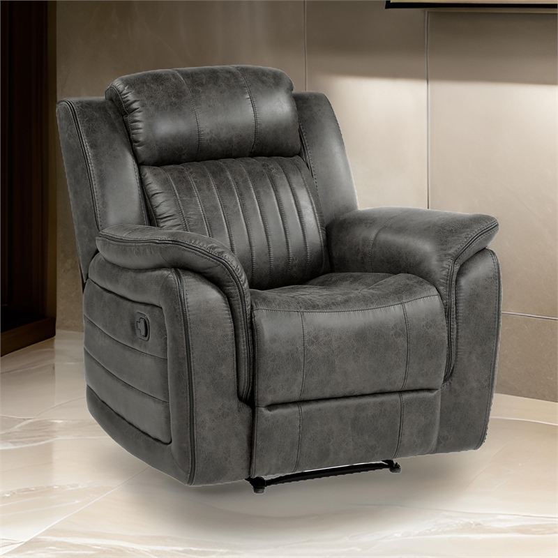 Bento 38 Inch Manual Recliner Chair- Tab Pull- Brownish Gray Microfiber
