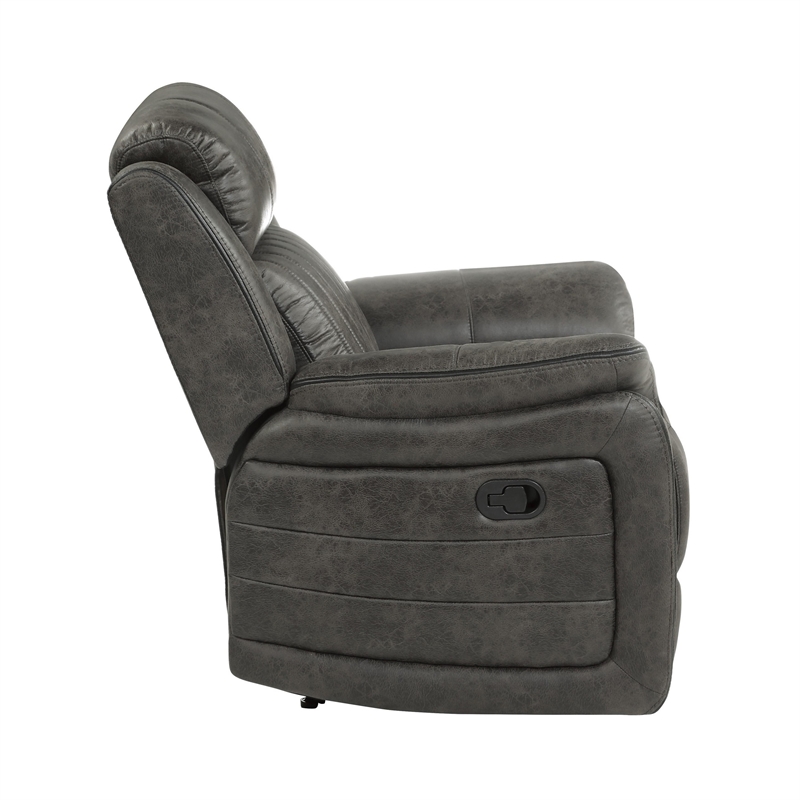 Bento 38 Inch Manual Recliner Chair- Tab Pull- Brownish Gray Microfiber