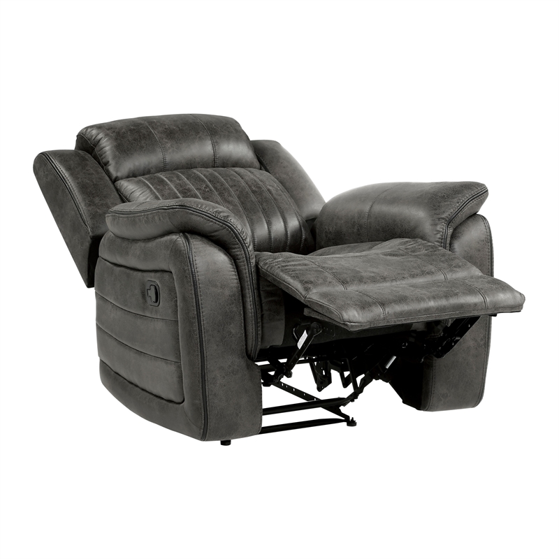 Bento 38 Inch Manual Recliner Chair- Tab Pull- Brownish Gray Microfiber