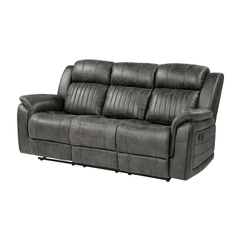 Bento 84 Inch Dual Manual Recliner Sofa- Brownish Gray Polished Microfiber